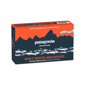 Box of Patagonia Provisions Spicy White Anchovies on a white background