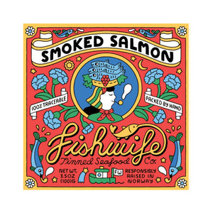 Fishwife Smoked Atlantic Salmon tinned fish packaging on a neutral background.