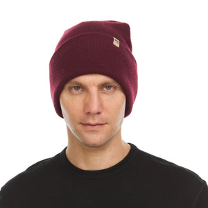 Minus33 Everyday Knit Cuff Merino Wool Beanie worn by a man and viewed from the front.