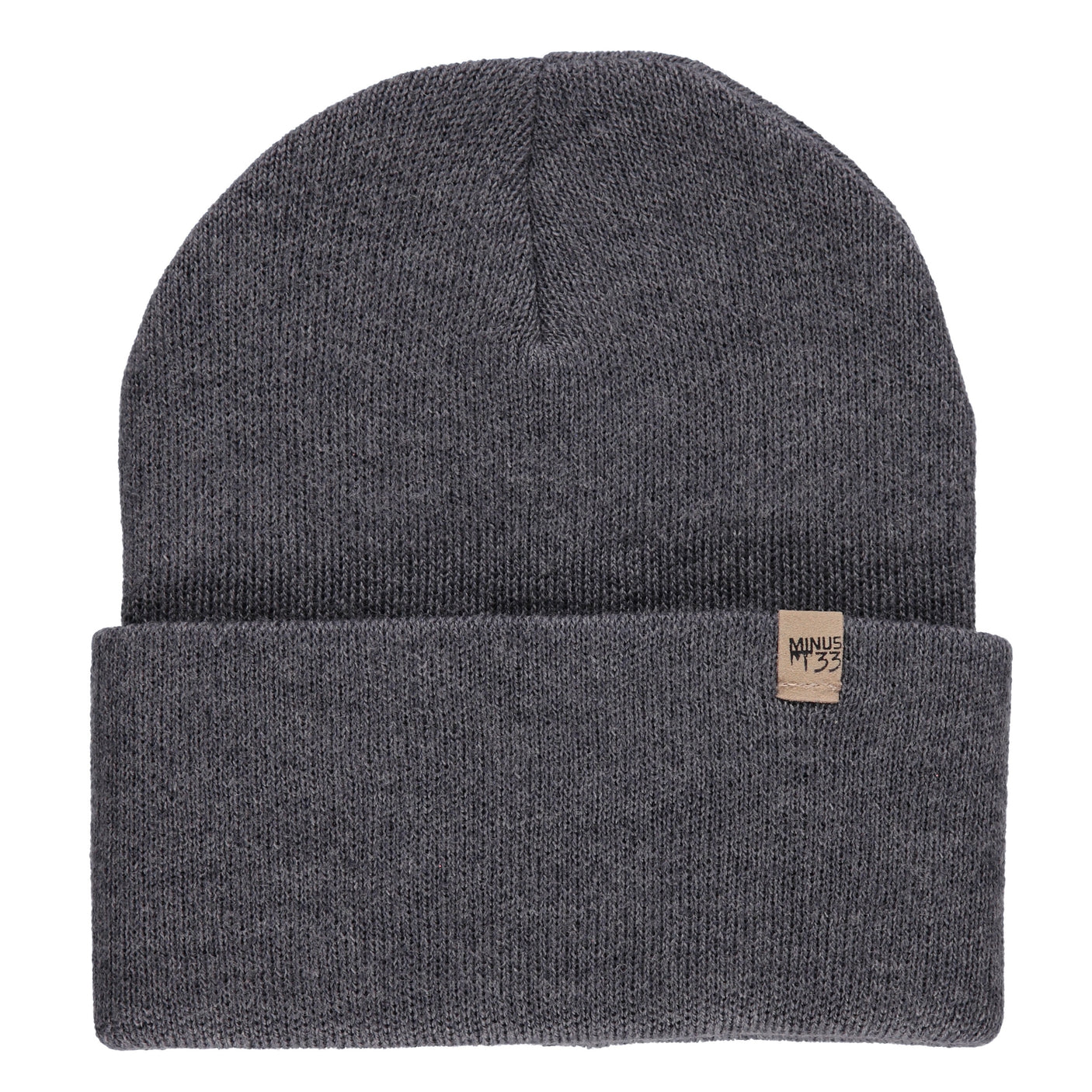 Minus33 Everyday Knit Cuff Merino Wool Beanie in Charcoal Gray on a neutral background.