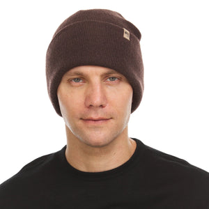 Minus33 Everyday Knit Cuff Merino Wool Beanie worn by a man from the front.