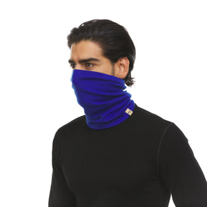 Minus33 Midweight - Neck Gaiter 100% Merino Wool in Royal Blue being worn on a neutral background.