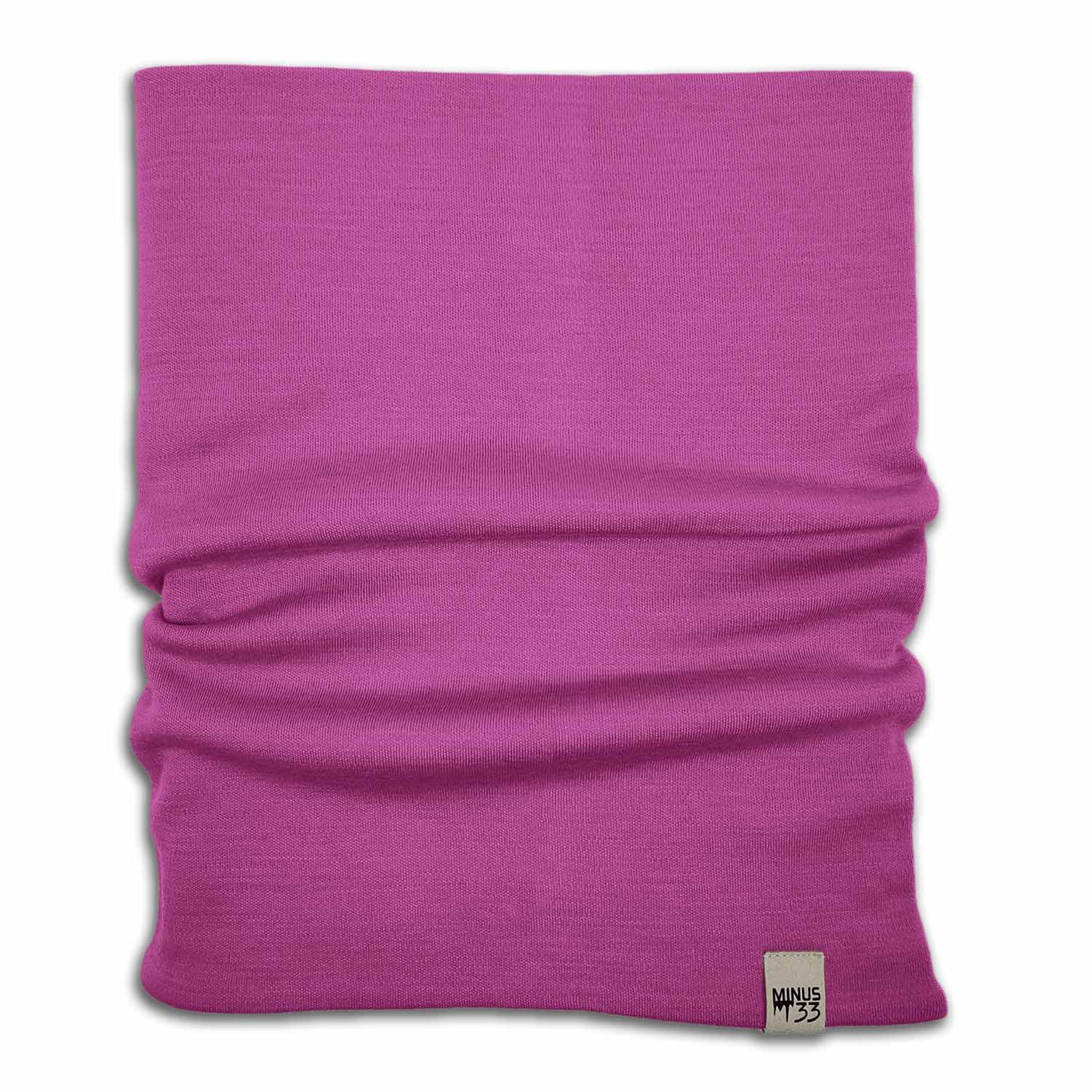 Minus33 Midweight - Neck Gaiter 100% Merino Wool in Radiant Violet on a neutral background.