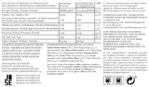 Nutritional facts and ingredients label for Jose Gourmet Smoked Salmon in Extra Virgin Olive Oil
