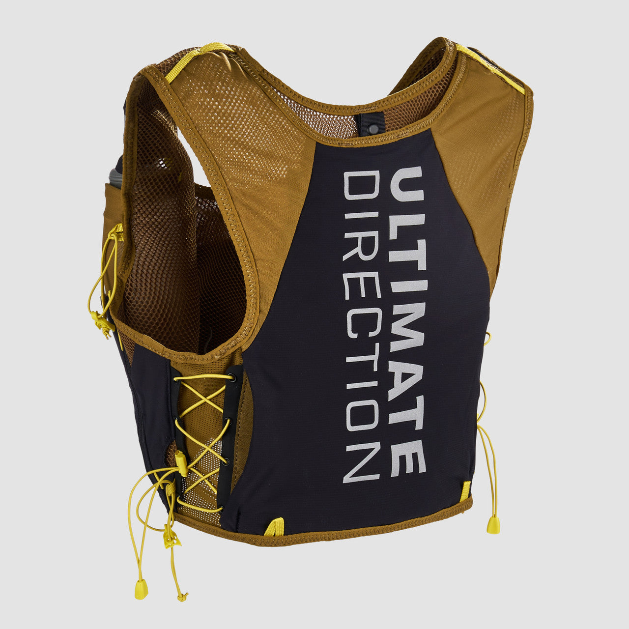 Ultimate Direction Xodus Vest in Fig Green from the rear on a neutral background.