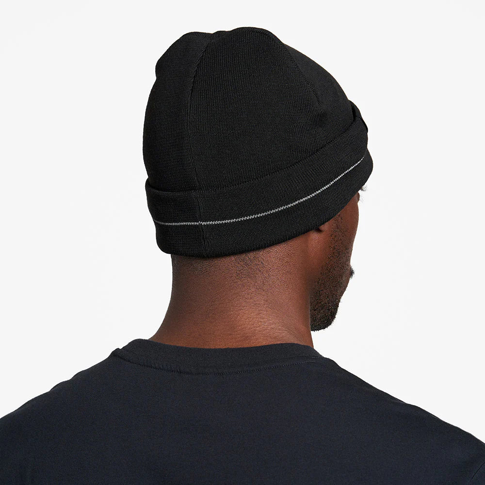 Ciele Athletics CR3Beanie trail running beanie in Shadowcast worn by a man from the rear on a neutral background.