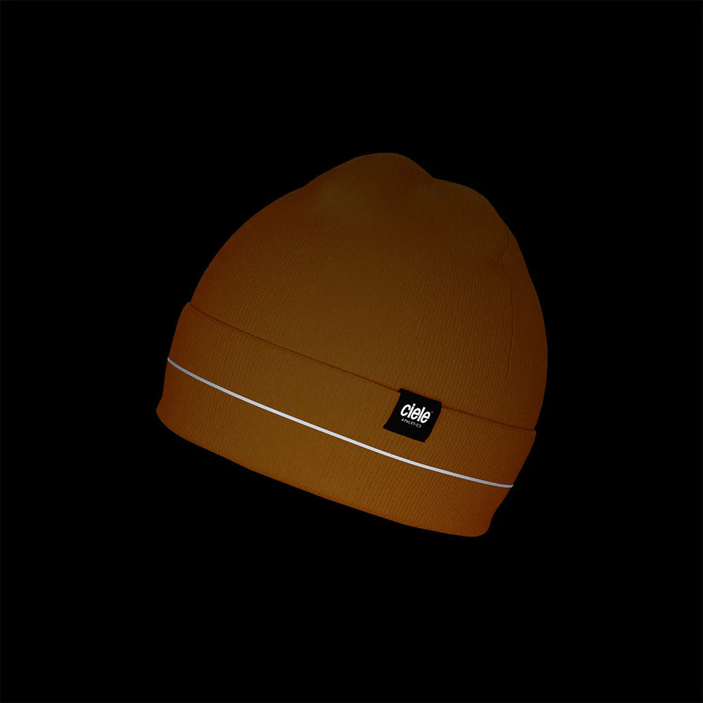 Ciele Athletics CR3Beanie trail running beanie in Spectro on a dark background.