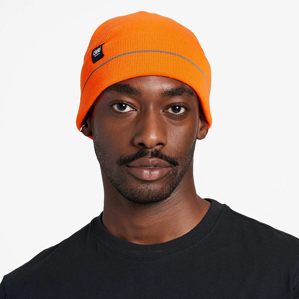 Ciele Athletics CR3Beanie trail running beanie in Spectro worn by a man on a neutral background.