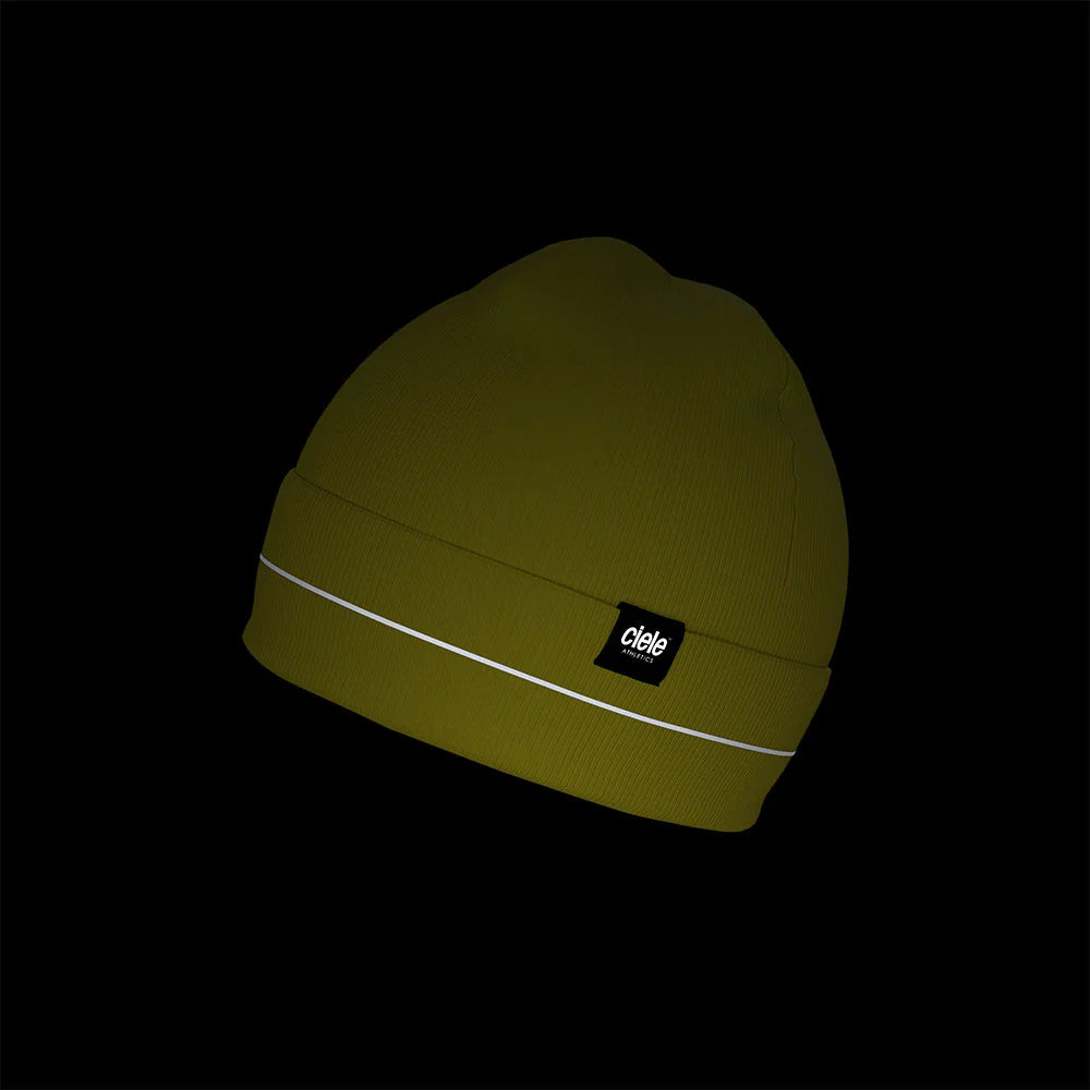 Ciele Athletics CR3Beanie trail running beanie in Sogl on a dark background.