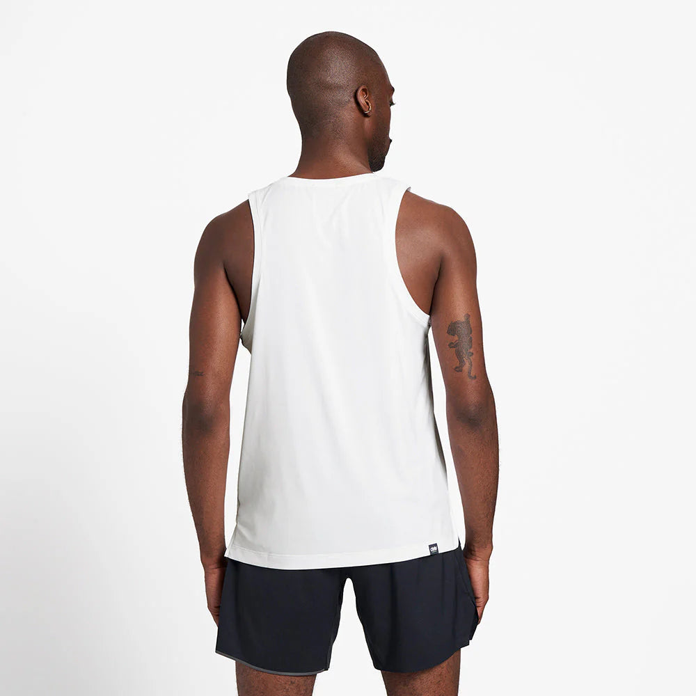 Ciele Athletics M DLYSinglet in Ghost worn by a man from the rear on a neutral background.