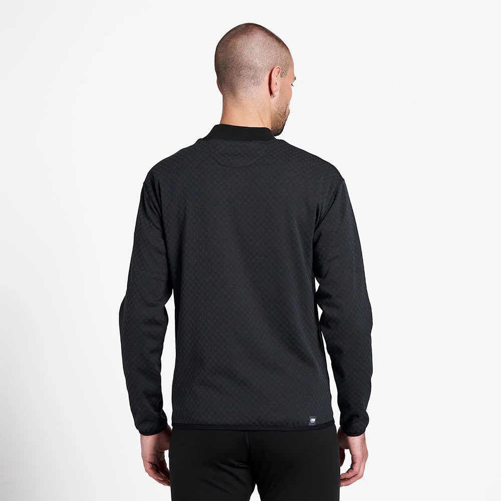 Ciele Athletics Unisex VLVMockneck cold weather running sweatshirt in Shadowcast worn by a man from the rear on a neutral background.