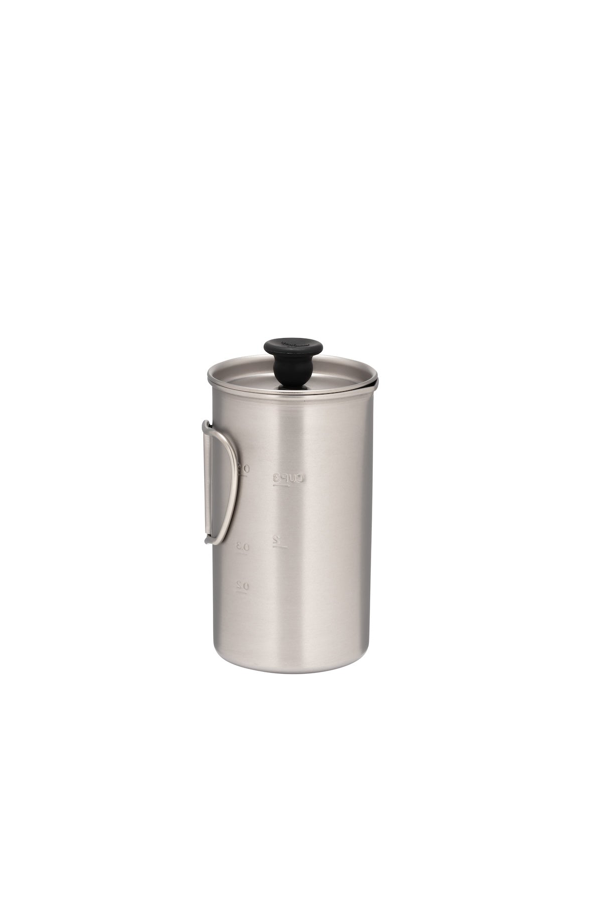 Snow Peak Titanium French Press for camp coffee on a neutral background.