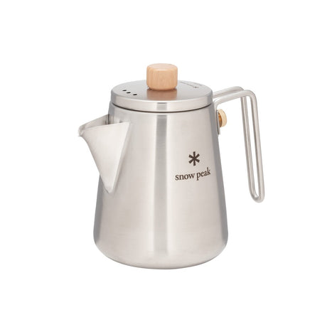 Snow Peak Field Barista Kettle for camp coffee on a neutral background.