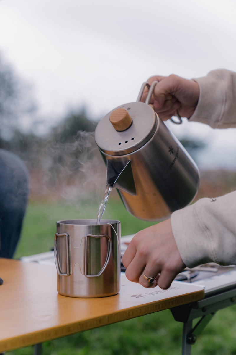 Snow Peak Field Barista Kettle for camp coffee outdoors.