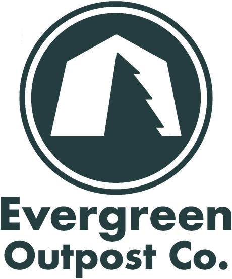 Evergreen Outpost Co. camp logo in dark green.