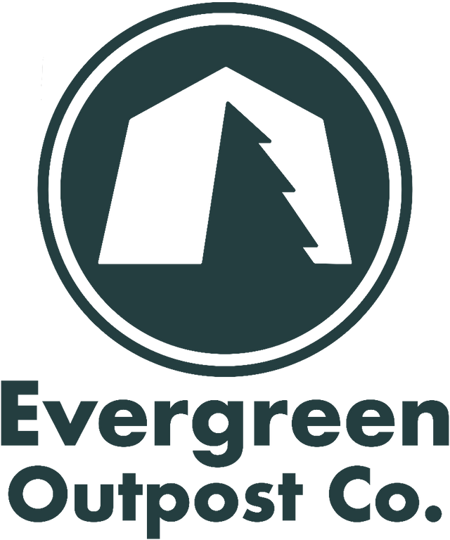 Evergreen Outpost Co. camp logo in dark green.