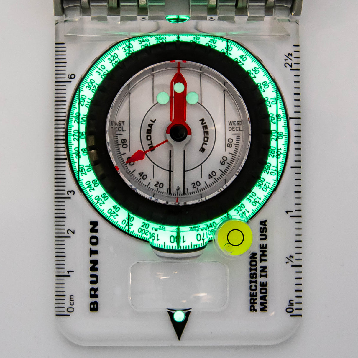 Brunton TruArc 20 Luminous Compass on a neutral background showing the luminous details.