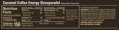 Gu Energy Stroopwafel energy waffle nutritional information for Caramel Coffee.