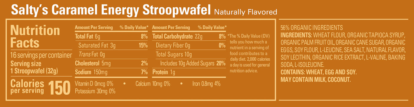 Gu Energy Stroopwafel energy waffle nutritional information for Salty's Coffee.