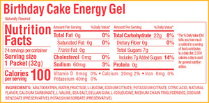 Gu Energy Gel nutritional information for Birthday Cake.