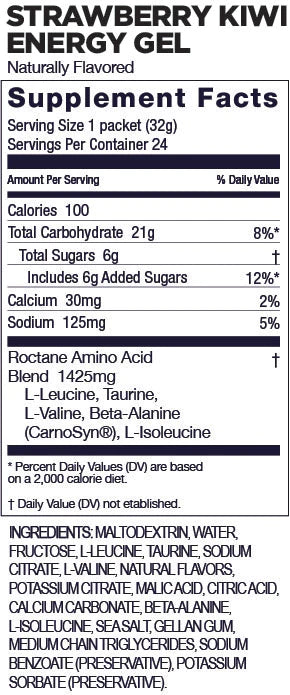 Gu Roctane Energy Gel nutrional information for Strawberry Kiwi energy gel.