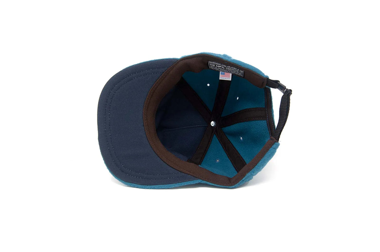 Blue Ampal Creative Glider Fleece Strapback Hat with strap on a white background