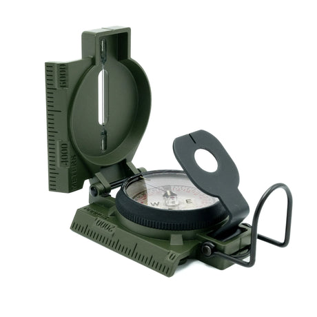 Green military Brunton H-3 Tritium Lensatic Compass on a white background