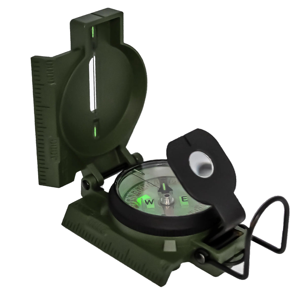 Green military-style Brunton H-3 Tritium Lensatic Compass on a white background