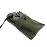 Green tactical pouch with a Brunton H-3 Tritium Lensatic Compass on a white background