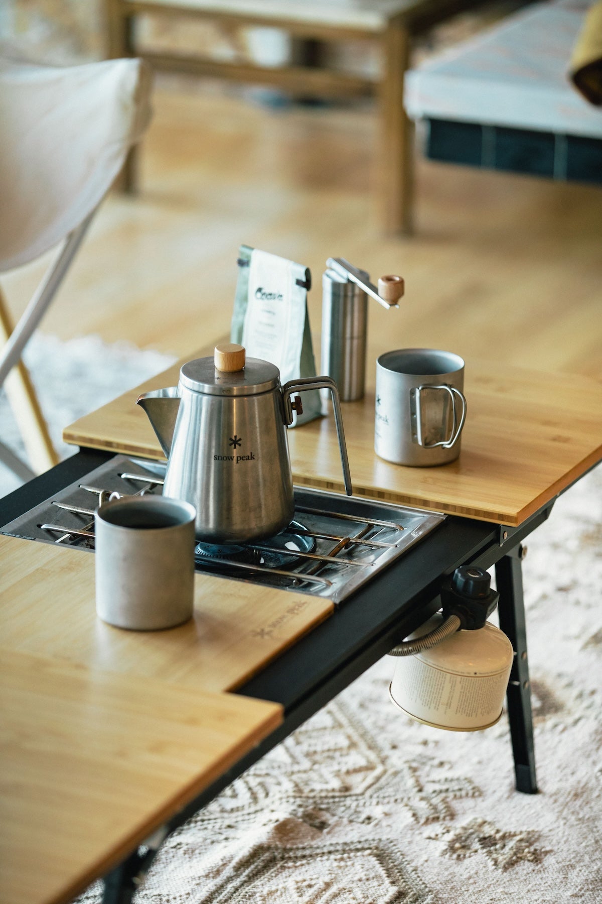 Snow Peak Field Barista Kettle for camp coffee outdoors.