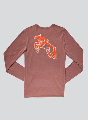 Janji's Circa Daily Long Sleeve in Mane Stride Nova from the rear on a neutral background.