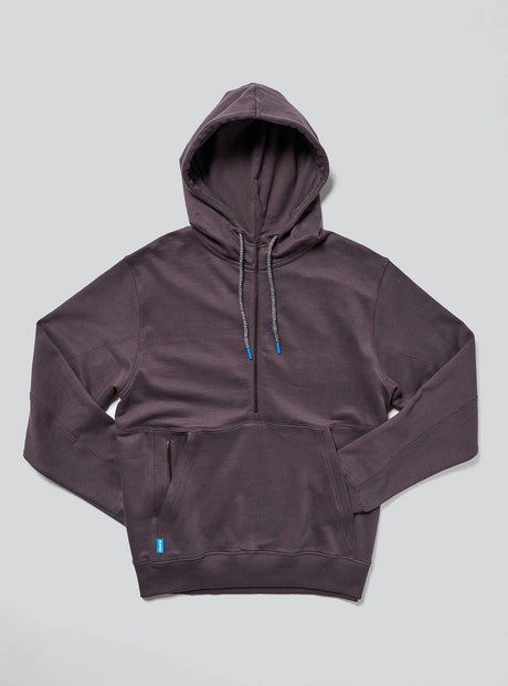 Janji Unisex Runaround Half-Zip Hoodie in Loam from the front on a neutral background.