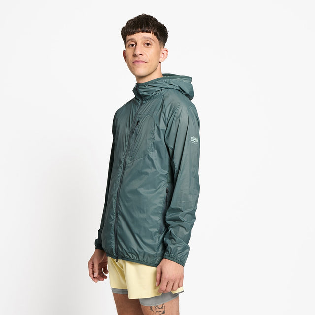 Ciele Athletics M VNTJacket men's running jacket in Silver Pine worn by a man on a neutral background.
