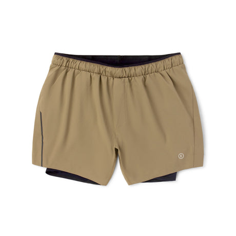 Ciele Athletics Men's DLYShort 5" 2-in-1 Running Short in Canvas Beige with black accents on a white background