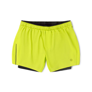 Ciele Athletics Men's DLYShort 5" 2-in-1 Running Short in Lime Green with black accents on a white background