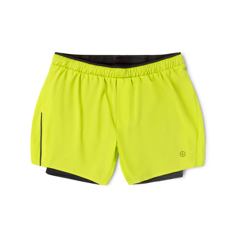 Ciele Athletics Men's DLYShort 5" 2-in-1 Running Short in Lime Green with black accents on a white background