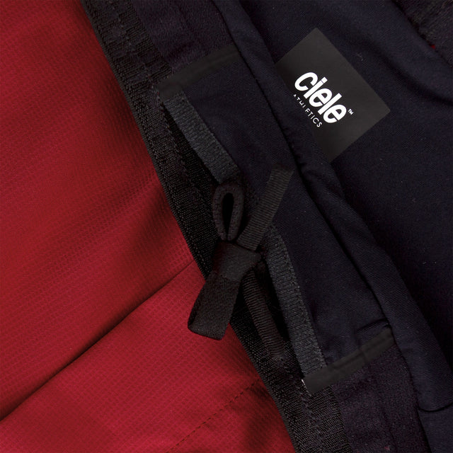 Ciele Athletics Men's DLYShort 5" 2-in-1 Running Short in Merlot Red drawstring pocket
