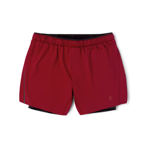 Ciele Athletics Men's DLYShort 5" 2-in-1 Running Short in Merlot Red with black trim on a white background