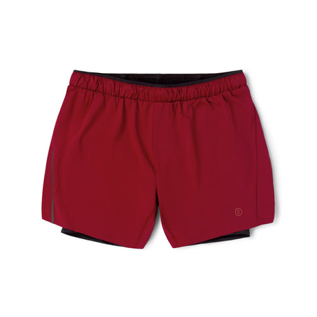 Ciele Athletics Men's DLYShort 5" 2-in-1 Running Short in Merlot Red with black trim on a white background