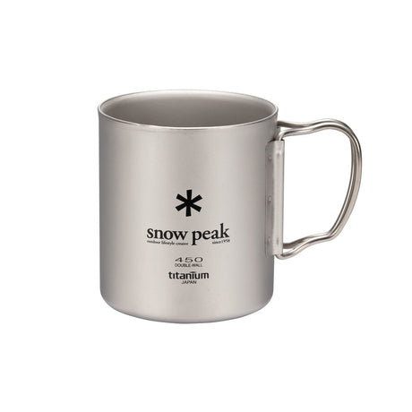 Snow Peak Titanium Ti-Double 450 Mug camp cup on a neutral background.