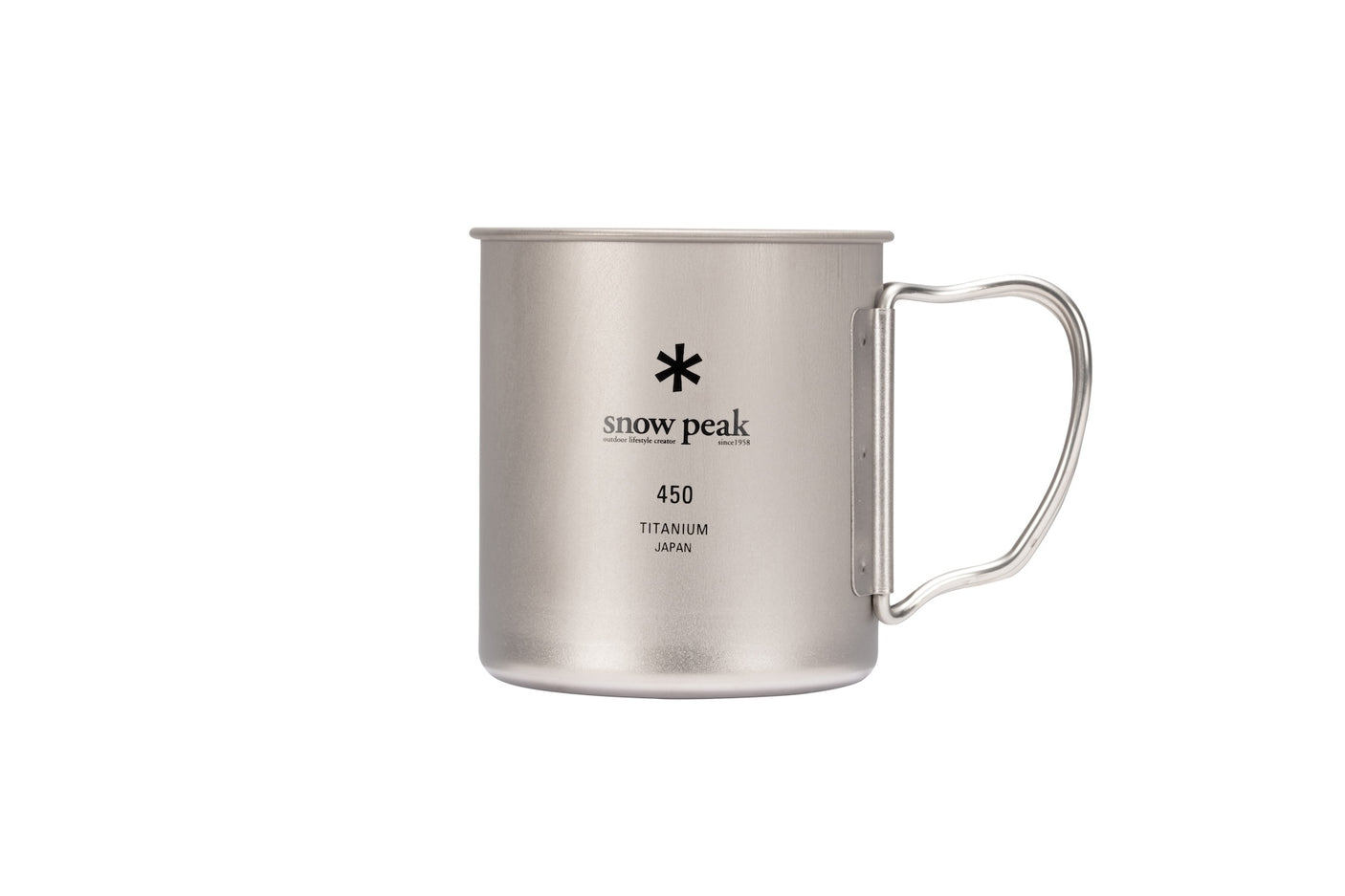 Snow Peak Titanium Ti-Single 450 Cup for camping on a neutral background.