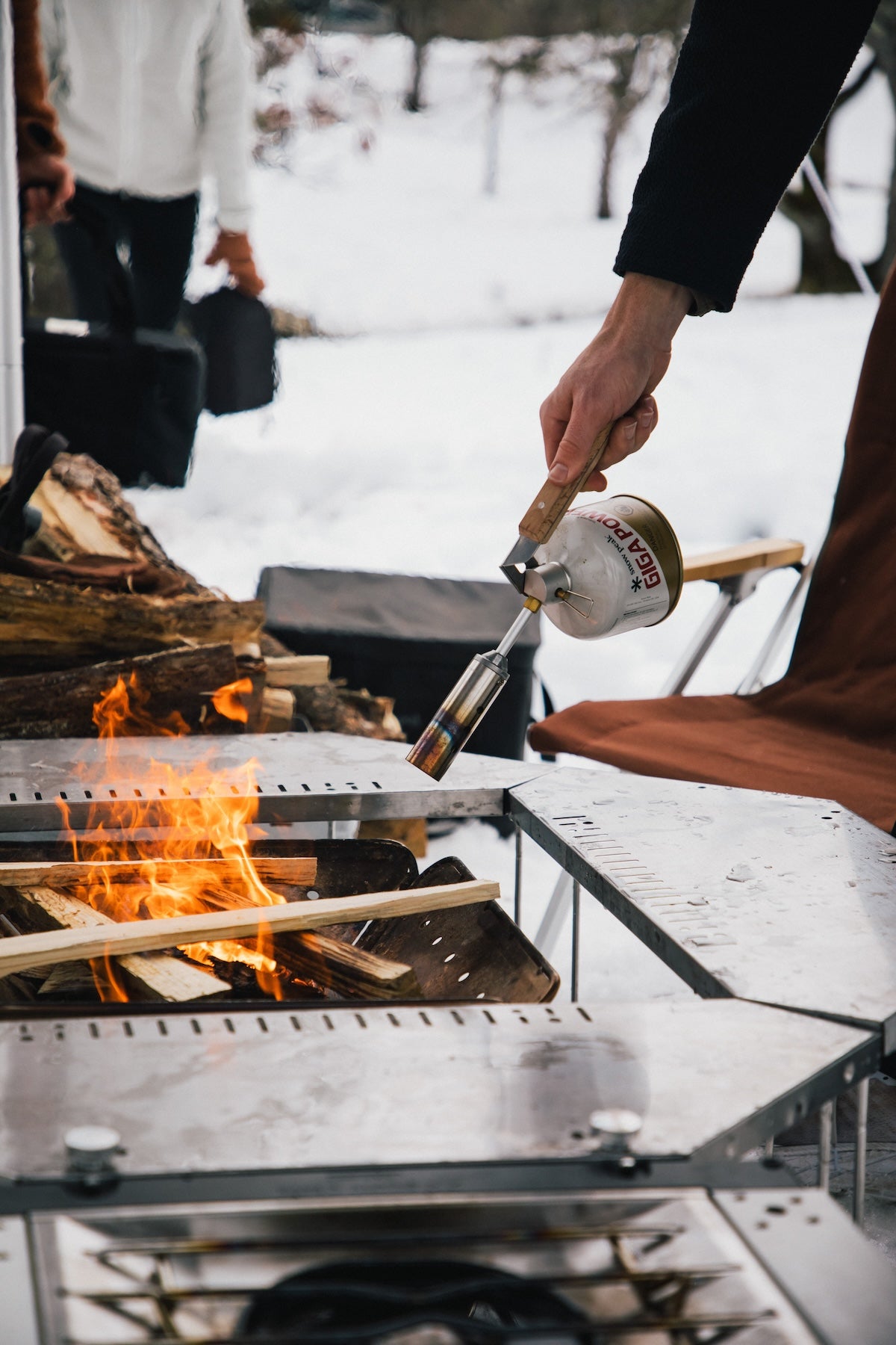 Snow Peak Folding Torch camp fire starter outdoors.