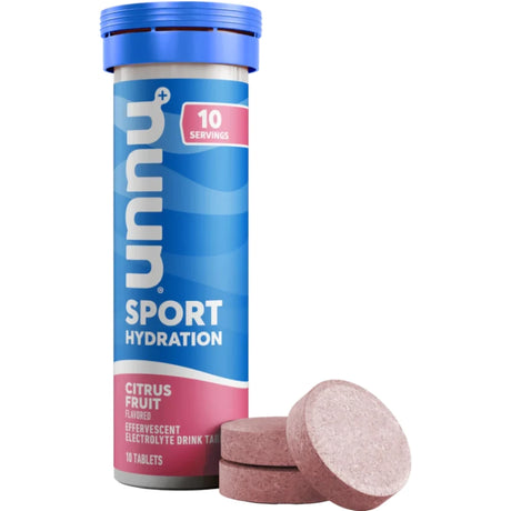 Nuun Sport in Citrus Fruit on a neutral background.