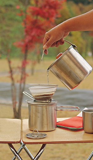 SOTO Outdoors Helix Coffee Maker is a collapsible stainless steel pour over coffee maker.