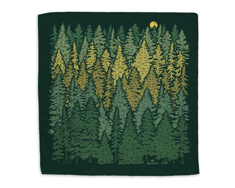 Alpinecho's Into the Forest made in the USA Quick-Dry Bandana on a neutral background.