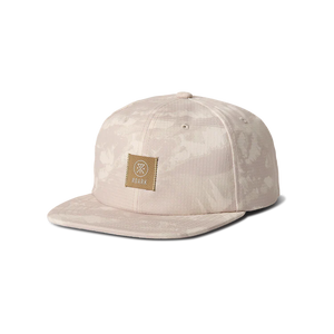 Roark Bless Up Trail Hat Strapback Hat in Fossil with a logo patch on a white background