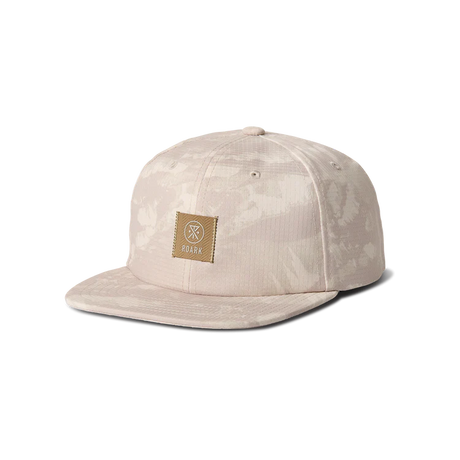 Roark Bless Up Trail Hat Strapback Hat in Fossil with a logo patch on a white background