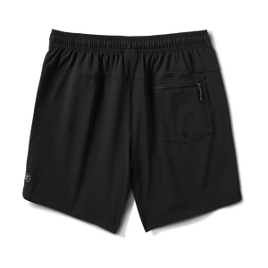 Roark Serrano 7" Active Stretch Shorts in Black with a pocket on a white background