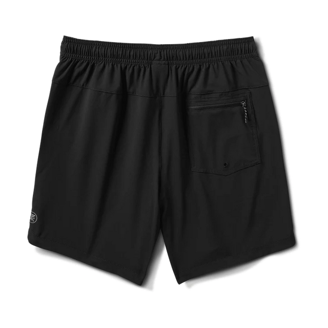 Roark Serrano 7" Active Stretch Shorts in Black with a pocket on a white background