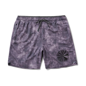 Roark Serrano 7" Active Stretch Shorts in Shark with a black circular design on a white background